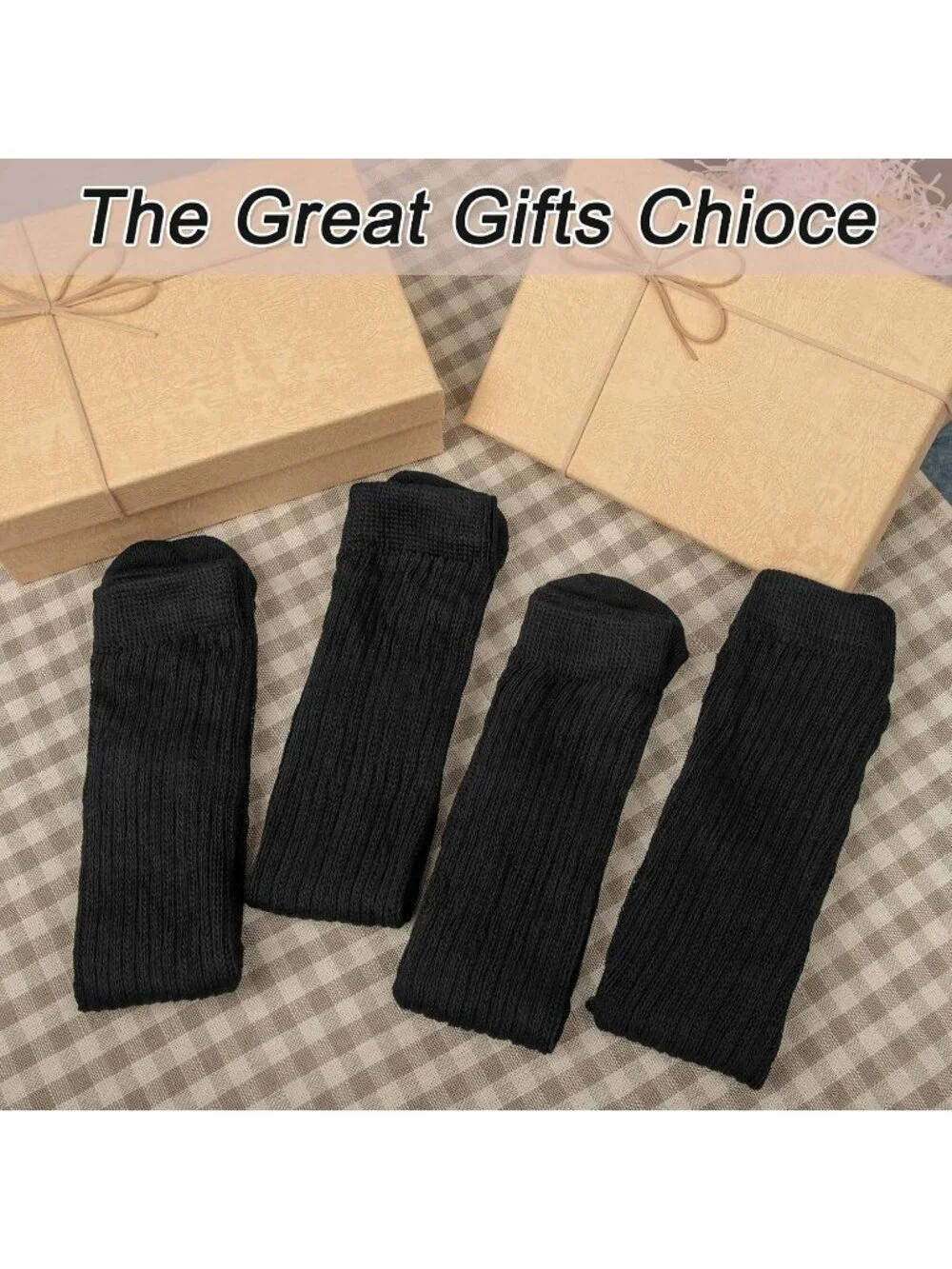 🧦Women's Dark Black 4 Pairs Slouchy Socks Boot Long Knee High Slouch Socks